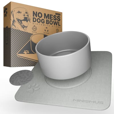 Minismus Drinkbak Hond Anti-Knoei met Sneldrogende Onderzetter - Voer- en Waterbak met Standaard voor Netjes Eten en Drinken