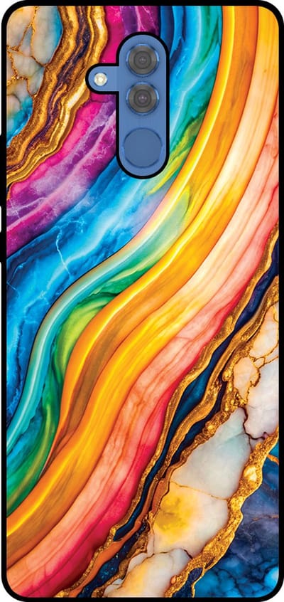 Smartphonica Telefoonhoesje Geschikt voor Huawei Mate 20 Lite met Regenboog Goud Marmer Opdruk - TPU Backcover Case Rainbow Gold Marble Design geschikt voor Huawei Mate 20 Lite