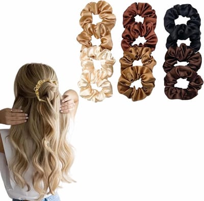 Set van 12 satijnen haarbanden voor verschillende kapsels in neutrale kleuren, 10 cm lang