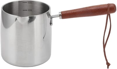 Mini-koffie- en melkpot van roestvrij staal, 450 ml, kleine steelpan met schenktuit, deksel, schenktuit met houten handvat voor het koken van melk, saus,
