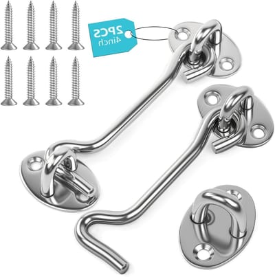 Set van 2 RVS Deursluitingen met Haak en Oog, 4 Inch, Inclusief 8 Bevestigingsschroeven voor Tuinhekken, Vensters en Schuren