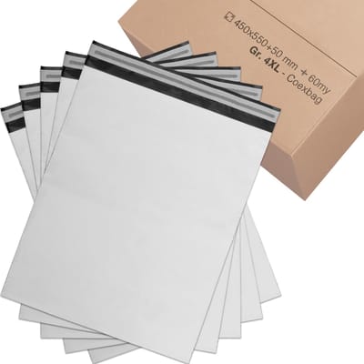 Verzendzakken - Verzendtassen Foliezakken - Veilig Verzenden - Scheurvast Waterbestendig - 200 Stuks 450x550mm - Wit Zwart