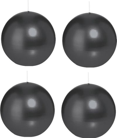 Trend Candles Bolkaars glad - 4x - zwart - 7 cm - 16 branduren - ronde kaarsen