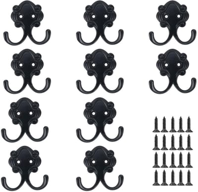 Dailygoods- Deurhaken Antiek - Kledinghaken - Douchedeurhaken - Badkamerdeurhaken - Slaapkamerdeurhaken - 10 Stuks - 51 x 54 mm - Kledinghaak