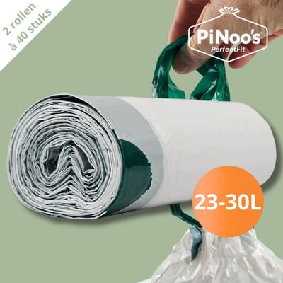 PiNoo’s® PerfectFit Code G Vuilniszakken 23-30 Liter | 2 rollen à 40 zakken - Trekband | HDPE-plastic | 24 My | 42×77 cm – Alternatief Brabantia vuilniszakken G, Passend in Brabantia 23-30 liter, Geschikt voor Brabantia code G en Simplehuman code D