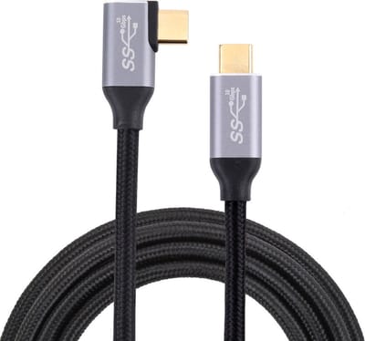 USB-C Male naar USB-C Male - Oplader en data kabel - 100W 10Gbps - 50 Centimeter - Haakse hoek - geschikt voor o.a. Laptop en Macbook - zwart