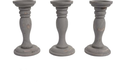 Set van 3 kandelaars T361, kandelaar, shabby-look vintage hoogte 24cm ~ grijs