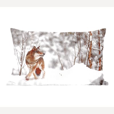 Sierkussens - Kussentjes Woonkamer - 60x40 cm - Wolf - Winter - Sneeuw - Natuur - Dieren