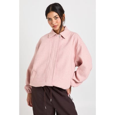 boohoo Dames Pied-de-poule Print Wollen Look Bomberjack | Roze | Maat: 40