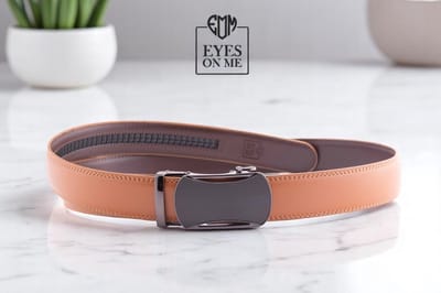 Camel lederen riem zonder gaatjes met automatische gesp voor heren ( model L049 )