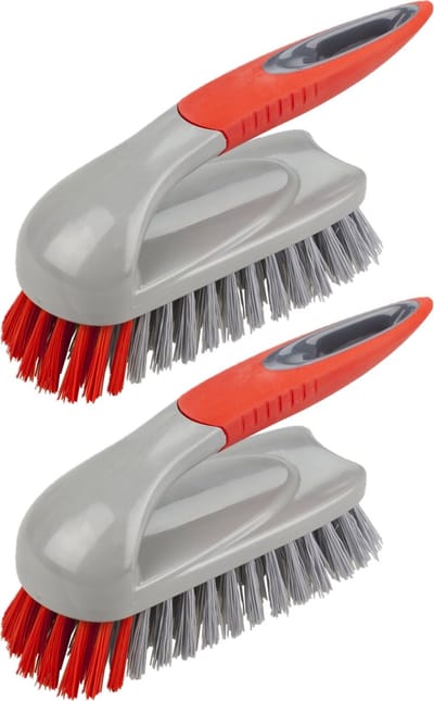 Buemag Schrobborstel met handvat - Set van 2x stuks - rood/grijs - kunststof - Schoonmaken borstels