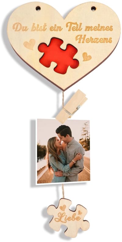 Dailygoods- Fotolijst Hartvorm - Puzzel Fotolijst - Hangdecoratie - Cadeau voor Hem en Haar - Valentijnsdag - Jubileum - Houten Fotolijst - Hartframe