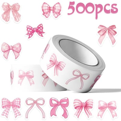 500 Stuks Rol Roze Strik Rol Sticker Cartoon Leuke Graffiti Decal Speelgoed Cadeau Creatief Doe-het-zelf Waterbeker Schrijfgerei Doos Gitaar Scrapbook