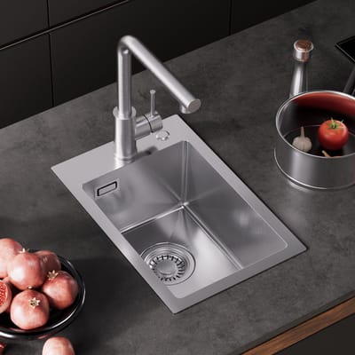 CECIPA MAX Kleine Spoelbak Keuken - Compacte Gootsteen RVS - Geborsteld Roestvrij Staal - Opbouw & Vlakbouw Wasbak - Perfect voor Bijkeuken of Bar - 30 x 45 x 19 cm