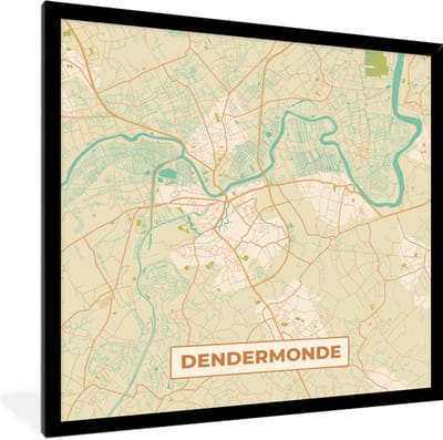 Fotolijst incl. Poster - Dendermonde - Plattegrond - Kaart - Vintage - Stadskaart - 40x40 cm - Posterlijst