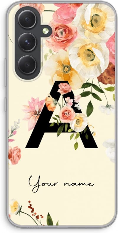 Gepersonaliseerd - Case Company® - Hoesje geschikt voor Samsung Galaxy A54 hoesje - Flirty Flowers Monogram - Soft Cover Telefoonhoesje - Bescherming aan alle Kanten en Schermrand