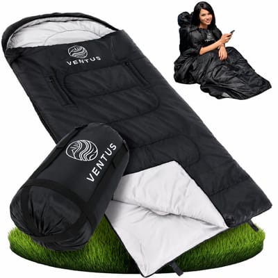 Ventus Tri-Season Slaapzak - Slaapzakken Volwassenen & Kind - Sleeping Bag - Lichtgewicht - Dekenmodel - 185 x 83 cm - Zwart