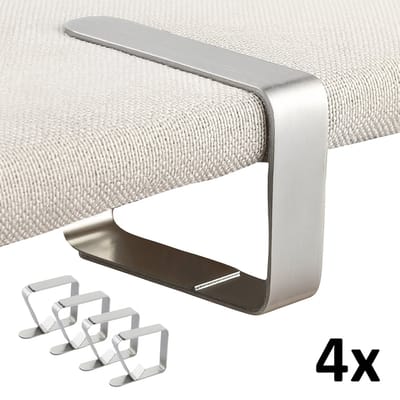 Tafelklemmen RVS – 4 Stuks – Tafelkleedclips voor Binnen & Buiten – Anti-Wind – Tafelkleed Vastzetten – Roestvrij Staal – 2–4 cm Tafeldikte