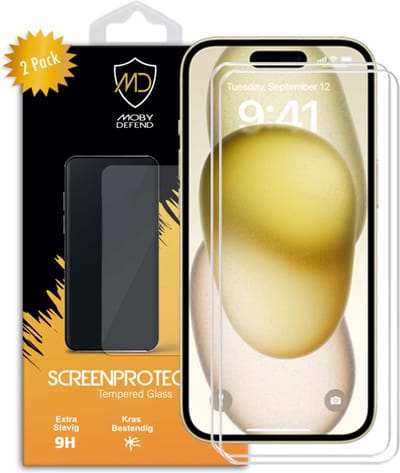 2-Pack MobyDefend Screenprotectors - Geschikt voor iPhone 15 Plus - Case-Friendly Screensavers - Gehard Glas