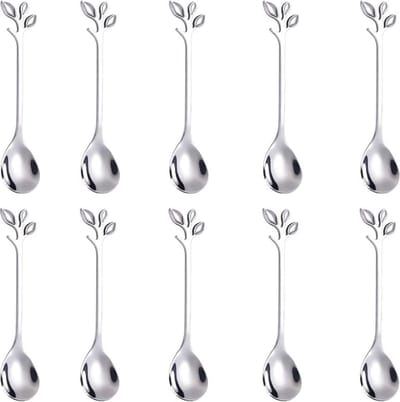 Crrynuo Lepels - Blad lepel - set van 10 stuks - Tafellepel - RVS - zilve - koffie lepeltjes
