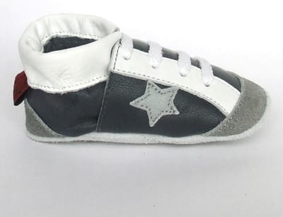 Aapie leren babyslofje Sport Washington - grijs - antislip - maat XS
