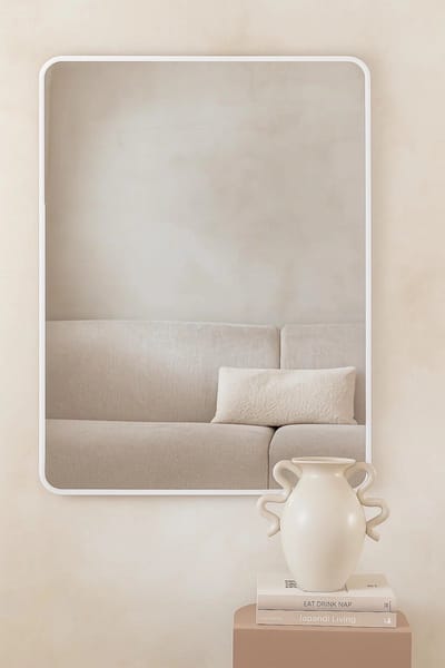 Nordic Style® Rechthoekige spiegel 90x60cm - Mat Wit - Scandinavische Spiegels - Vierkant - Wandspiegel - Badkamerspiegel - Gangspiegel - Wand - Gang - Badkamer
