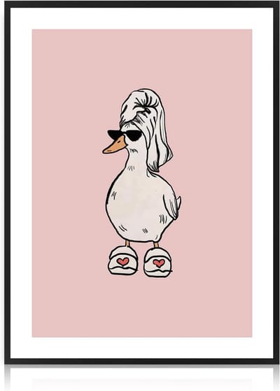 Grappige Eend Wanddecoratie met Zonnebril voor Badkamer of Toilet - Minimalistisch Dier Kunst Poster
