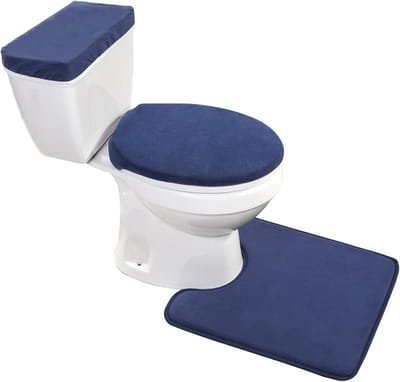 Toiletmat Set - Toiletdeksel Covers - Badkamer Comfort - Zachte Velvet Vulling - 3 Delig - Marineblauw