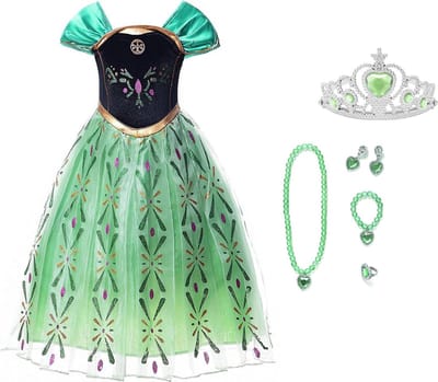 Frozen prinsessenjurk - Anna jurk- maat 110/116 - Prinsessenjurk meisje - Tiara - Kroon - Juwelen