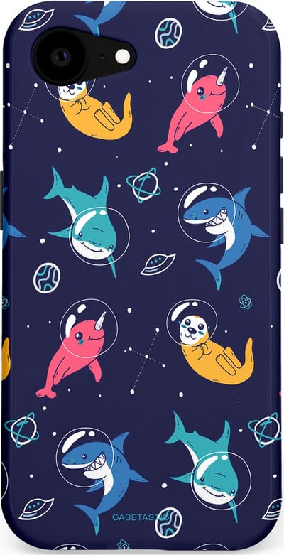 Casetastic Hoesje Geschikt voor Apple iPhone 16e Magsafe - Stijlvolle Beschermende Duo-layer Case - Ruimte Oceaan Blauw