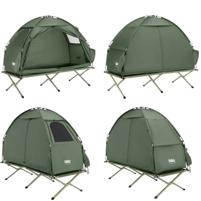 RosaBloom Veldbed met Tent - Kampeer Bed - Inclusief Handige Roltas - Bescherming Tegen Insecten - 193x86x160 cm - Metaal en Oxford-Doek - Groen