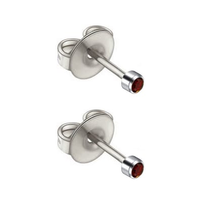 Caflon - titanium oorknopjes - zilverkleurig - 2 mm - kristal steentje - rood - geboortesteen januari - granaat - oorschieter - piercing - hypoallergeen - steriel verpakt