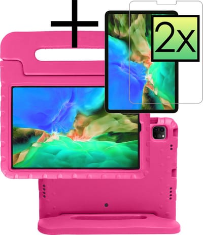 Hoes - Geschikt voor Apple iPad Pro (2022) - 11 inch - 4e generatie - Met 2x Screenprotector - Kinderhoes Shockproof Bumper - Kidsproof Case - Tablet Hoesje - Kinder Cover - Roze