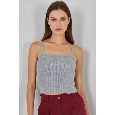 Vierkante Kraag Geribbelde Gebreide Crop Top