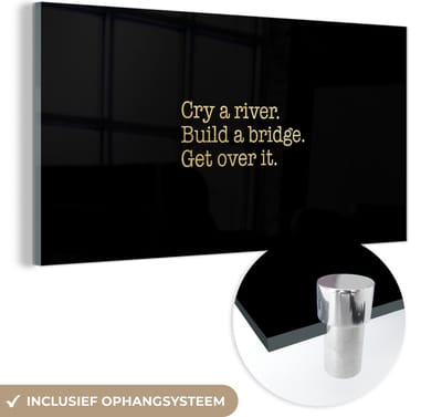 MuchoWow® Glasschilderij 40x20 cm - Schilderij acrylglas - Quote - Brug - Goud - Zwart - Foto op glas - Schilderijen