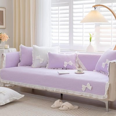 Meisjesstijl Puur Katoen Sofa Mat Universeel voor Seizoenen Gebroken Bloemen Bankhoes Strik Decor Home Antislip Bank Sofa Mat 70x70cm 1pcs