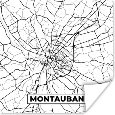 Poster Frankrijk - Kaart - Montauban - Plattegrond - Stadskaart - Zwart wit - 100x100 cm XXL