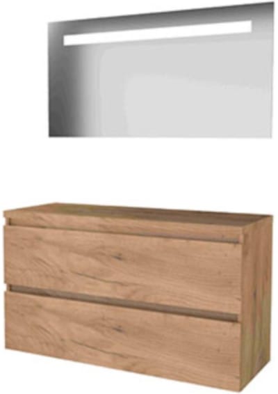 Basic-Line Economic 46 Badkamermeubelset - 120 x 46 cm - Greeploos - 2 Lades - Wastafelblad - Spiegel met LED Verlichting - Whisky Oak