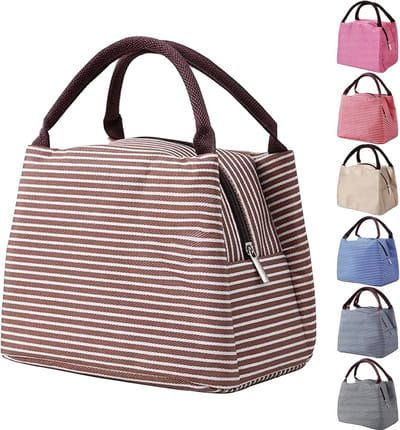 Geïsoleerde lunchtas uit één stuk, draagbare lunchtas, herbruikbare tas voor kinderen, volwassenen, mannen, waterdichte koeltas voor school en kantoor, 5,5 l - bruin