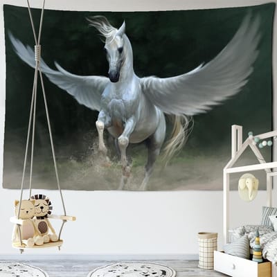 Fantasy Pegasus Dieren Wandtapijt Vliegend Paard Wandtapijt Wandtapijt Hippie Wandtapijten Slaapzaal Decor Psychedelisch Thuis Wandtapijt 95x70CM gray