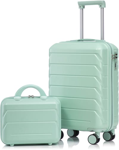 ROLIPO Kofferset 2-delig 14/19 inch - ABS harde schaal - Spinner wielen & cijferslot - 14 inch beautycase mintgroen