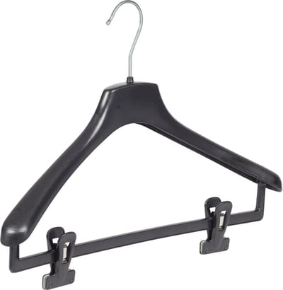 De Kledinghanger Gigant - Mantelhanger - Kostuumhanger - Jassenhanger - Volwassenen - FR40 - 50 Stuks - Kunststof - Zwart - Gebogen Model - Schouderverbreding 3,3 cm - Anti-slip Knijpers - 40 cm - Kledinghanger - Kleerhanger - FR-Serie