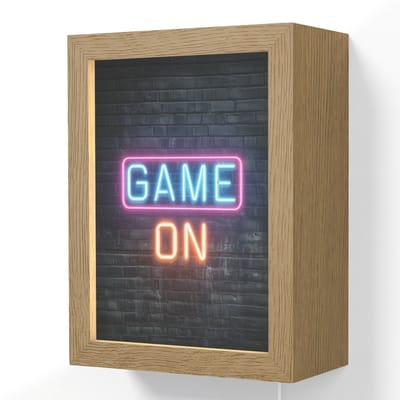 Wandlamp 15x20 cm - Oplaadbaar - Game on - Neon - Muur - Wandlampen binnen woonkamer - Slaapkamer lamp met kabel - Decoratieve nachtlamp - Vloerlamp snoer