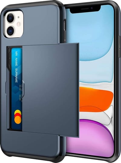 Pasjeshouder Hoesje Geschikt voor Apple iPhone 11 – Shockproof Hardcase Backcover met Verborgen Kaartvak – Donkerblauw