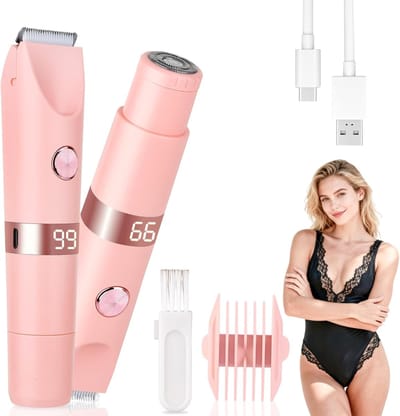 2-in-1 Scheerapparaat & Bikinittrimmer voor Dames & Heren - IPX7 Waterdicht Dubbelhoofd Oplaadbaar - Pijnvrije Ontharing voor Lichaam & Gezicht - Roze - 1 Stuk