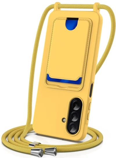 Hoesje met Koord en Pasjeshouder Geschikt voor Samsung Galaxy A57 | Back Cover met Crossbody Koord en Kaarthouder | Ideaal voor Festival/Vakantie | Siliconen | Geel
