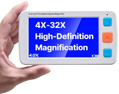 Digitale loep - Draagbare elektronische leesloep voor slechtzienden - LCD 12,7 cm - Vergroting 4x–32x - Kleurmodi 17 - AV-uitgang - Opvouwbare handgreep - Helderheidsniveaus 5