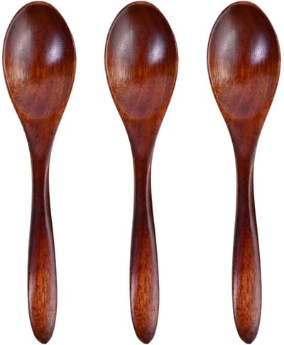 Dailygoods - 3 stuks houten kooklepels 14 cm, Nanmu houten lepels voor kinderen, raam-soeplepel, lange greep koffie thee, lepel voor honingpap