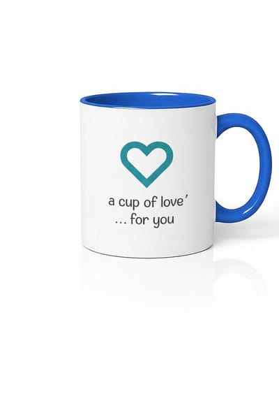 Mok 'A Cup of Love' met Hart - Blauw Wit Keramische Koffie Thee Beker - Liefde Cadeau