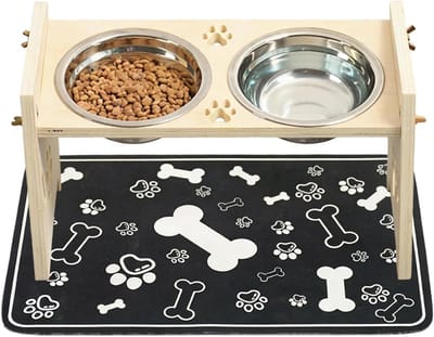 Verhoogde Hondenbakken - Houten Voerstation - Comfortabel Eten - Verstelbare Hoogte - 35x17x8.2cm - Natuurlijk Hout
